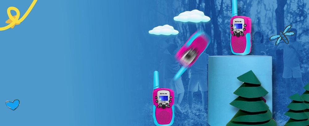 Retevis RT388 Walkie Talkie Kinder, Geschenke für Kinder ab 4-12 jahre, VOX, 10 Ruftöne, DCS/CTCSS, Spielzeug mit Taschen für Camping