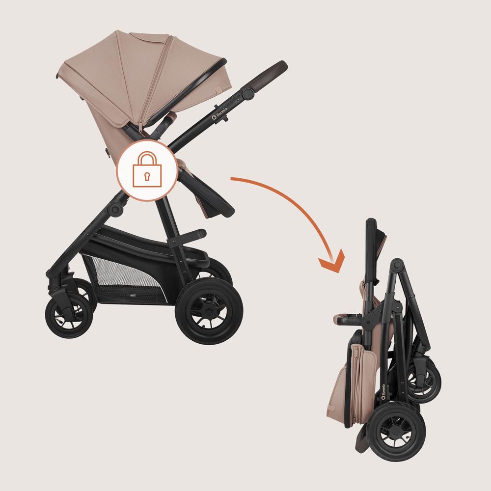 Lionelo Bianka 3in1 Kinderwagen, Autotransporter, Autositz, klappbar, Travel System Rückenlehne verstellbar 360o Räder Polsterung, Verdeck XXL-Beige