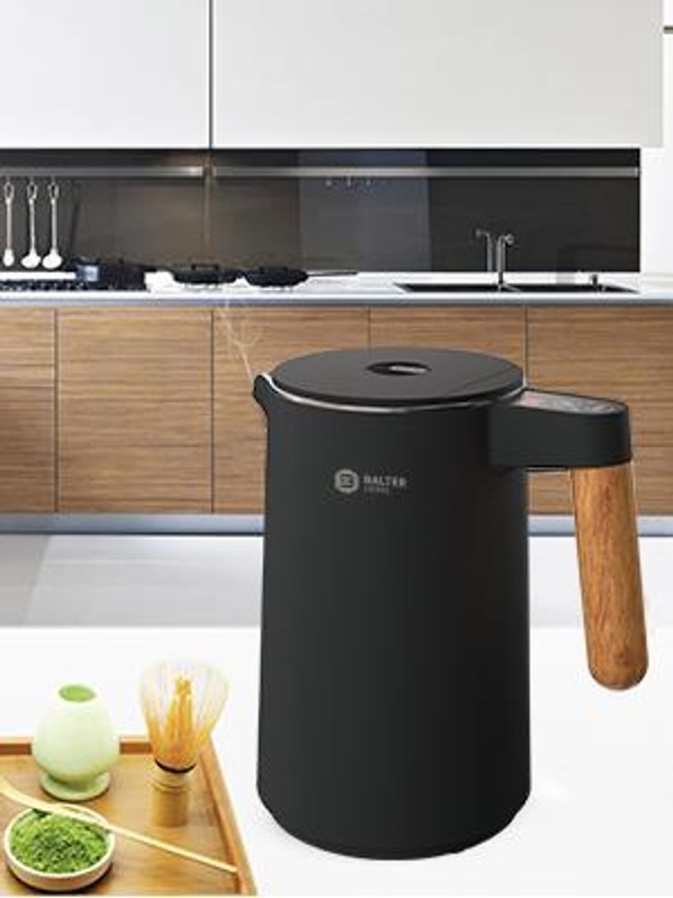 BALTER Edelstahl Wasserkocher mit Temperatureinstellung, 45°C-100°C, Doppelwand, BPA frei, Warmhaltefunktion, 1.5L, 2200W, Schwarz