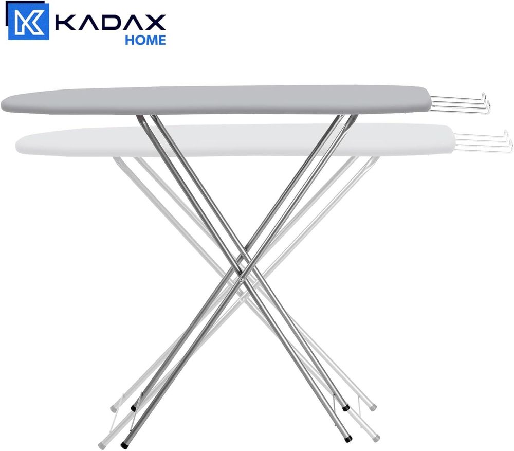 KADAX Bügelbrett mit Fach, 104x30cm Dampfbügelbrett mit ausziehbarer mit Bügeleisenablage, kompakte Dampfbügelstation mit Schaumstoffunterlage (Grau)