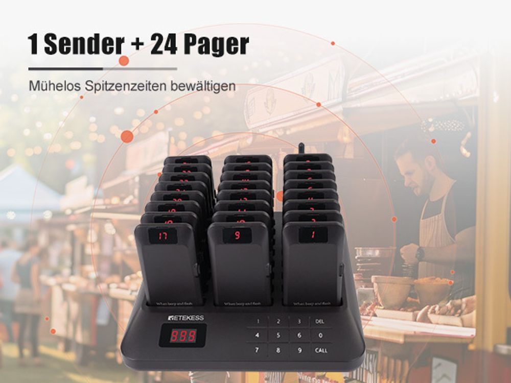 Retekess TD157P Pager Rufsystem, Restaurant Pager mit 800m, 24H, 39 Rufmodi, Geeignet für Fast Food Restaurant, Kompatibel mit TD157
