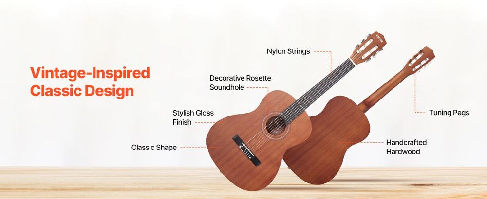 VEVOR Konzertgitarre, 900 mm, Holz Konzertgitarre Starter-Kit für Anfänger, mit Nylonsaiten, Gigbag, Gurt, Stimmgerät, zusätzliche Saiten, Plektren, Kapodaster, Sapele & Rosenholz, für Kinder Mädchen Jungen, Natur, 900 mm (36 inch), Natürlich