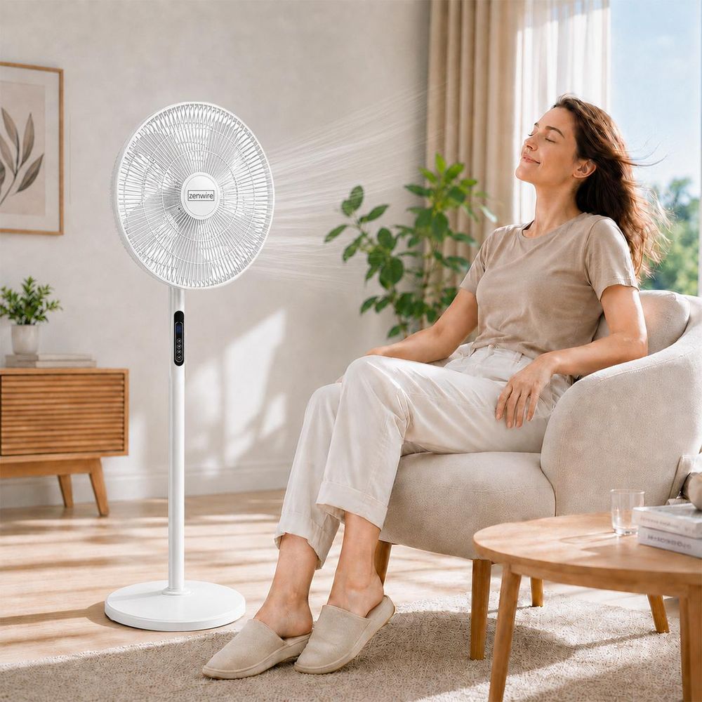 Ventilatore da Terra Oscillante Zenwire STL189 40W con Telecomando e Timer, 16 Pollici, Bianco