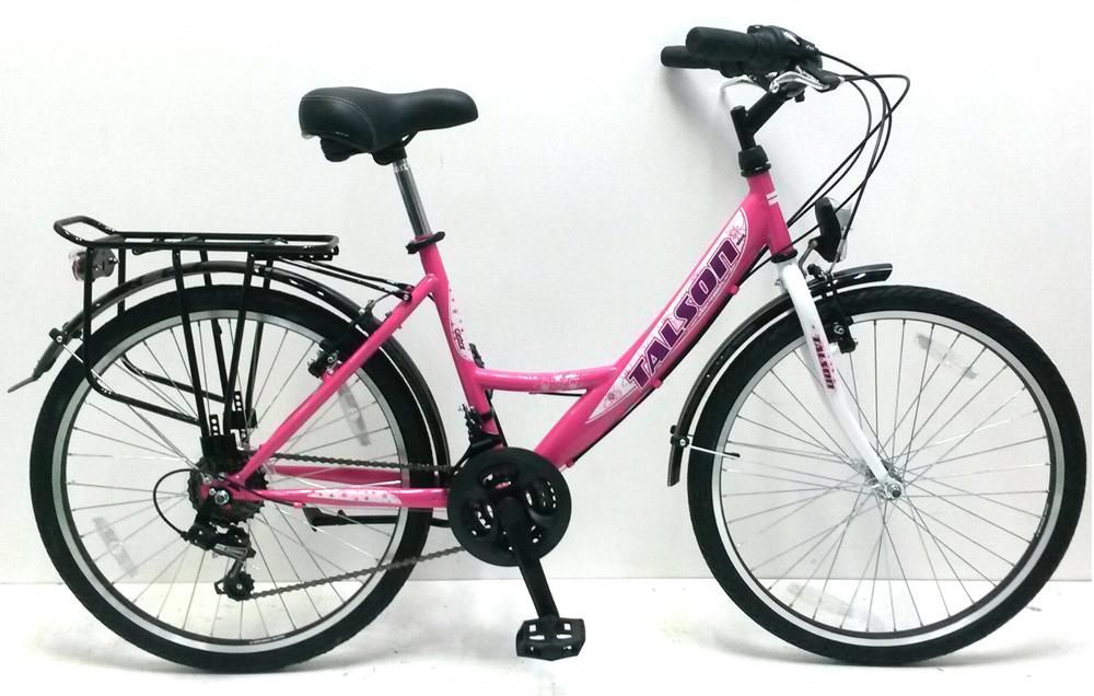 Talson Mädchen-Fahrrad 26 Zoll, 21-GG-Shimano-Schaltung mit Beleuchtung und Gepäckträger, Farbe Pink Rosa-TMR