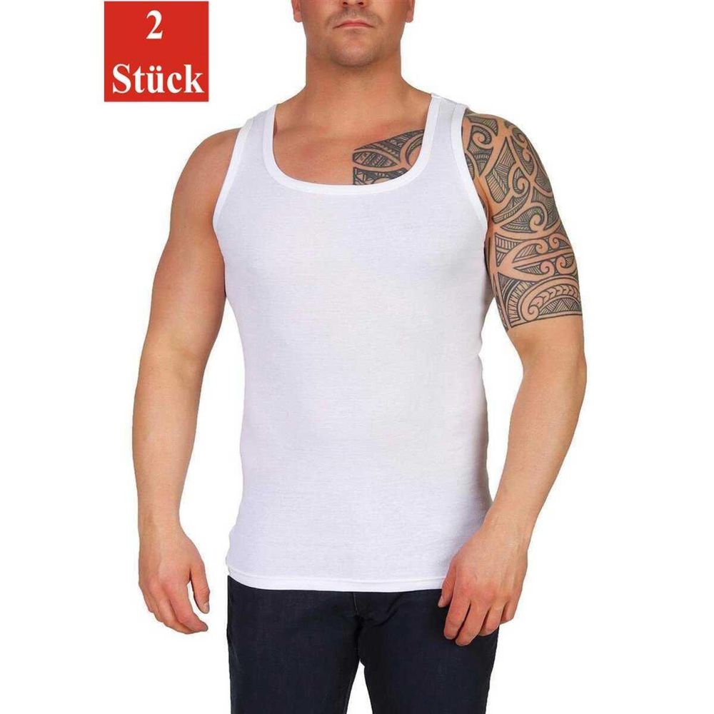 2 Stück Herren Unterhemd Männer Unterwäsche Baumwolle; Weiß/XL