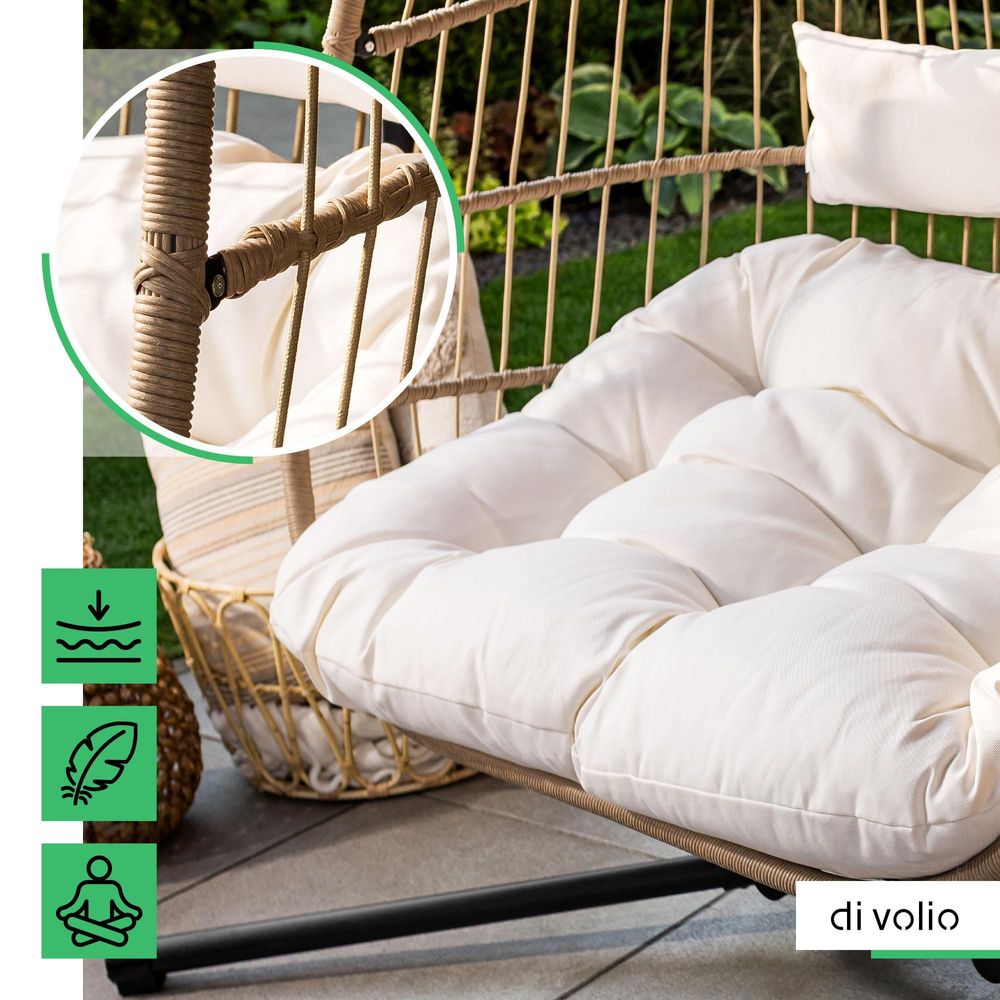 di volio Hängesessel mit Gestell RONA beige, Hängestuhl für 2 Personen, Hängeschaukel für Indoor & Outdoor, bis 200 kg belastbar, inkl. Kissen, Haus & Garten