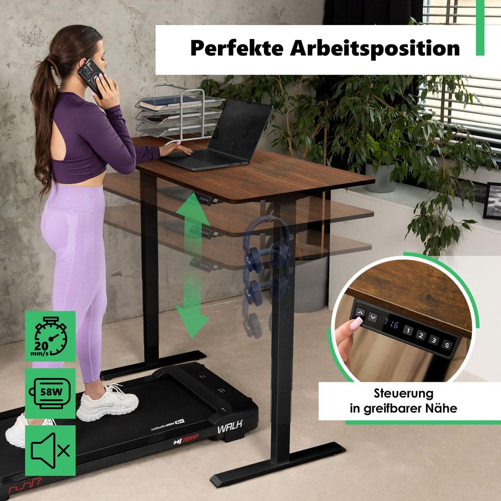 di volio Höhenverstellbarer Schreibtisch Rapalo - braun, 140 x 80 cm, Computertisch fürs Home-Office, elektrischer Bürotisch bis 80 kg belastbar