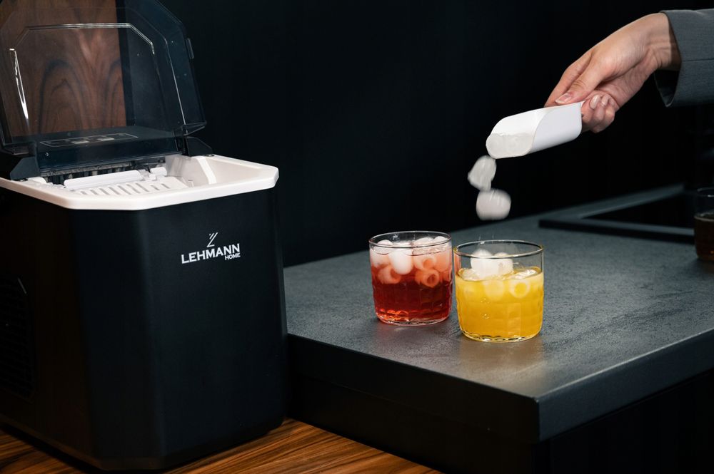 LEHMANN Eiswürfelmaschine für Zuhause, Party und Büro, 9 Eiswürfel in 6–8 Minuten, 2 Größen, 12kg in 24 Stunden, mit tragbarem Griff