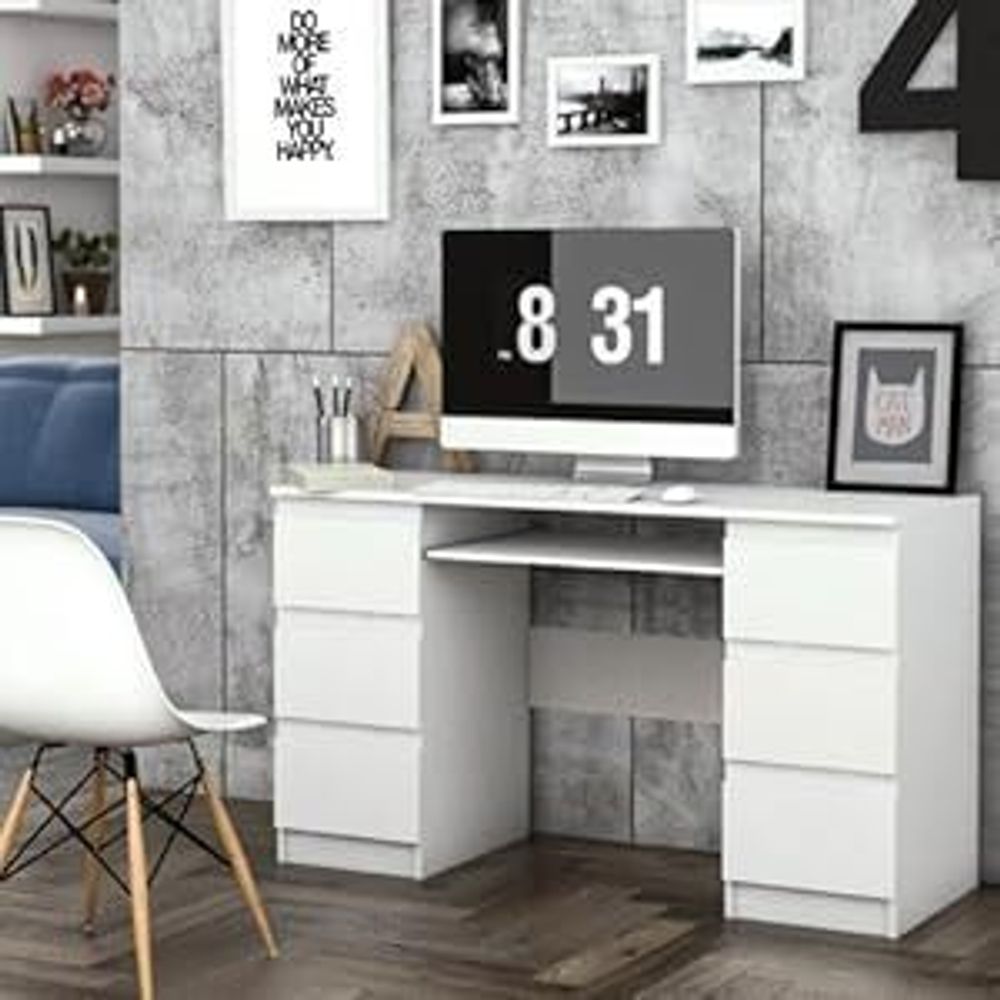 VBChome Schreibtisch 130 x 50 x 76 cm Schwarz Schreibtisch mit 7 Schubladen Computer-Schreibtisch Bürotisch Computertisch Arbeitstisch PC-Tisch