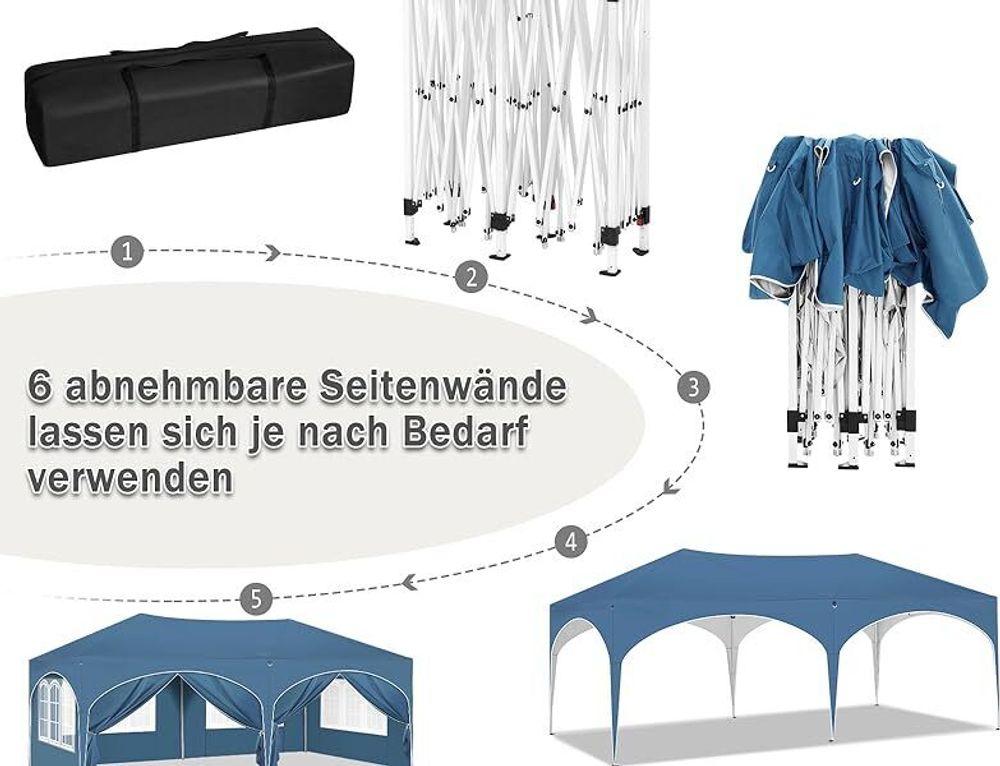 WOLTU Pavillon, mit Seitenwänden, wasserabweisend UV-Schutz, blau