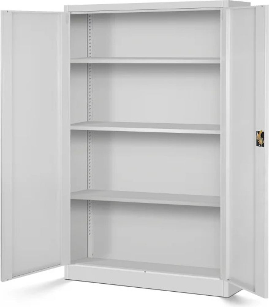 Aktenschrank Metallschrank Büroschrank Werkzeugschrank 3 Fachböden Stahlblech Flügeltüren Pulverbeschichtung 140 cm x 90 cm x 40 cm Farbe: Grau