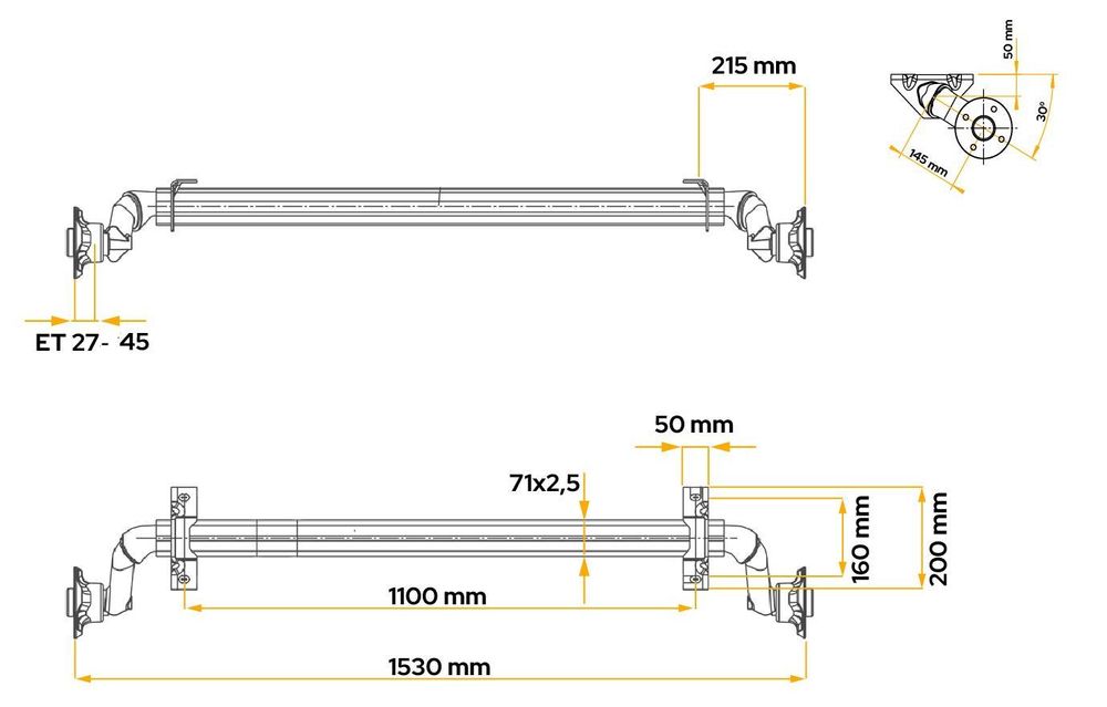 AL-KO Achse 750 kg 1100 mm ungebremst für PKW-Anhänger und Trailer