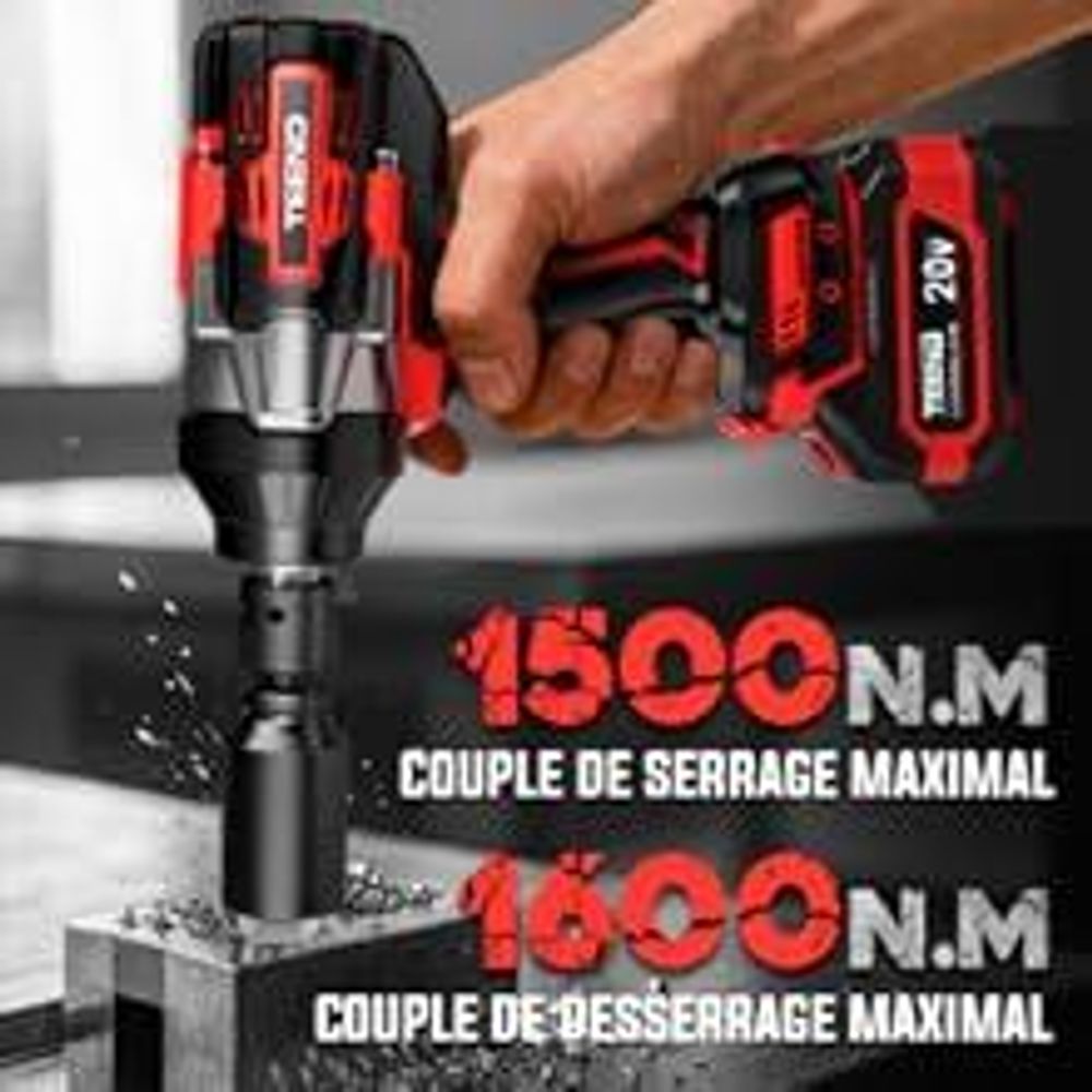 TEENO Clé à Chocs Sans Fil Brushless 3/4" - 1600N·m 3/4", 2x Batteries 4.0Ah + Coffret Rigide, Adaptateur 3/4"-1/2", Douille 34mm, Camionnette