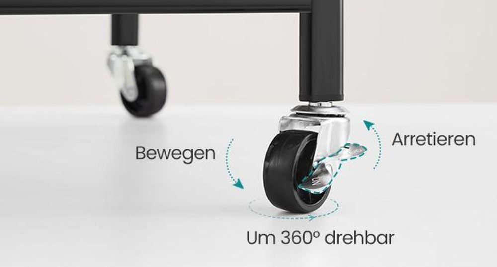 SONGMICS Rollwagen, Küchenwagen, 3 Metallgitterablagen, Servierwagen, 2 abnehmbare Hängebehälter, 2 Organizer, tintenschwarz