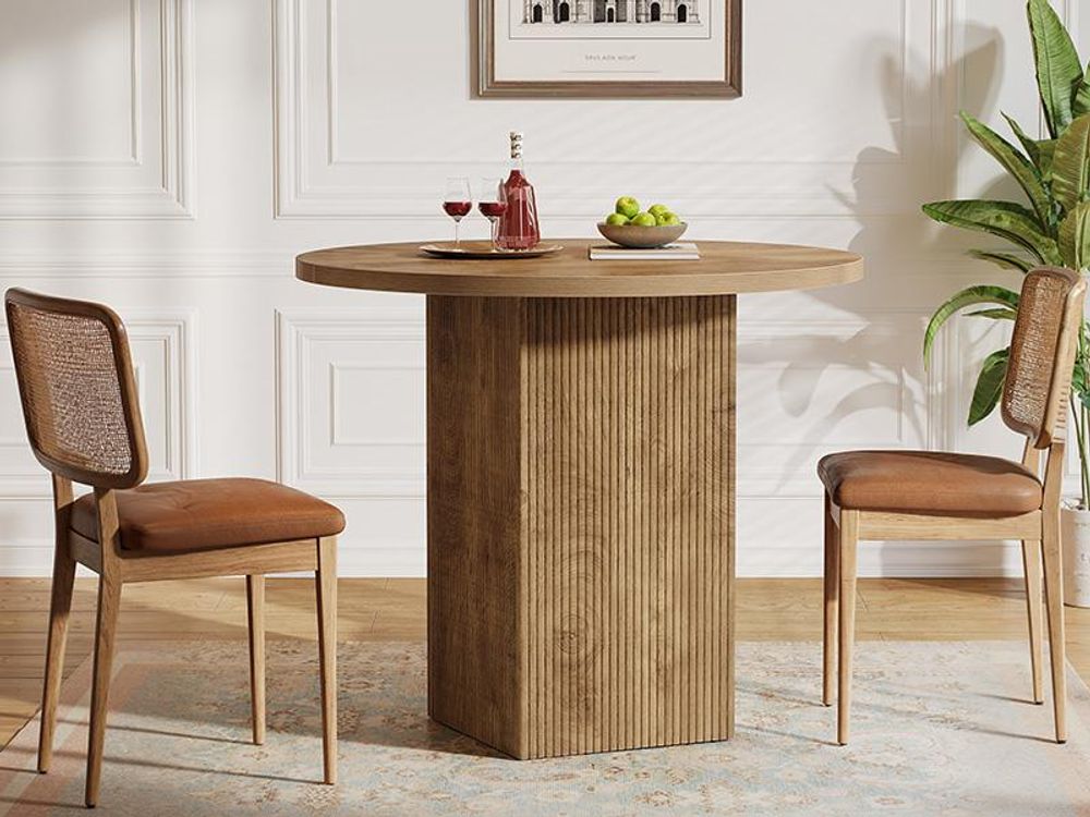 Tribesigns Kleiner runder Esstisch für 2 Personen, 80 cm Durchmesser, Küchentisch Esszimmertisch mit geriffeltem Holzfuß für kleine Räume, braun