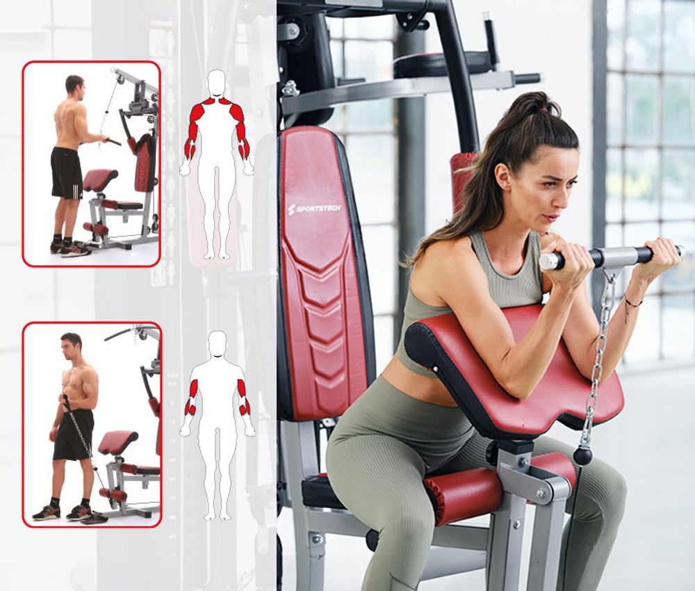 Sportstech Kraftstation HGX200 | 45 Übungen | Dip Station | EVA-Polster