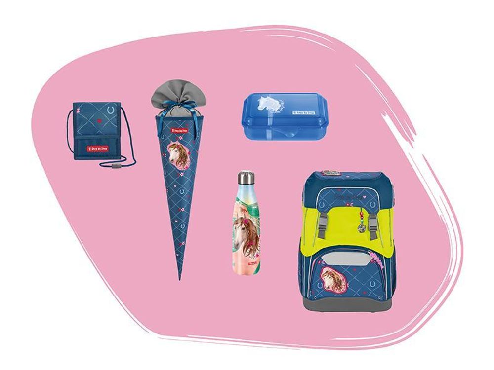Step by Step Schulranzen-Set GIANT „Horse Lima“, 10-teilig, blau