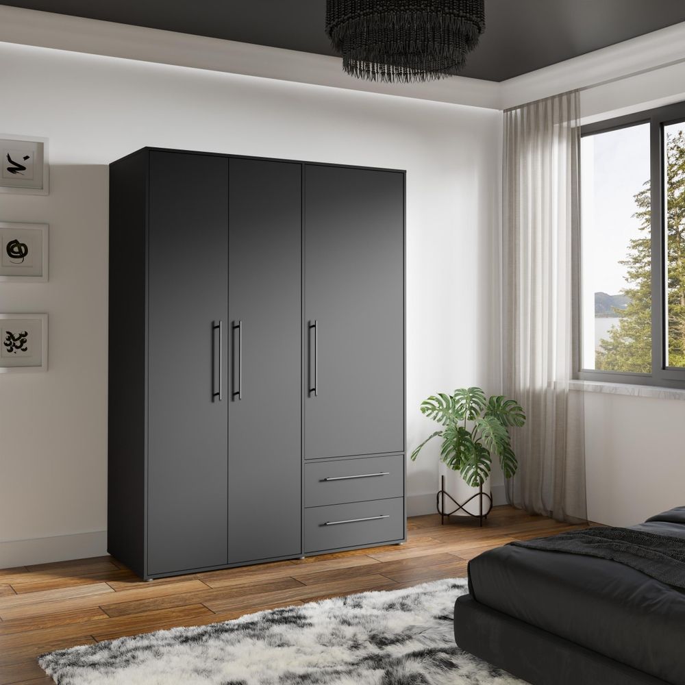 MOKKARIS Drehtürenschrank – Kleiderschrank in Schwarz mit durchdachter Stauraumlösung