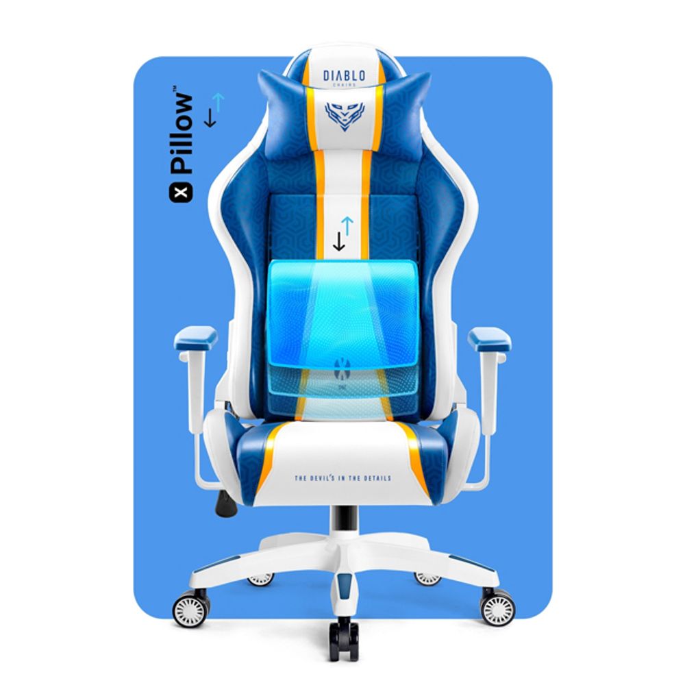 Diablo X-One 2.0 Gaming Stuhl Bürostuhl Schreibtischstuhl Verstellbare Armlehnen Ergonomisches Design Nacken/-Lendenkissen Aqua Blue Small