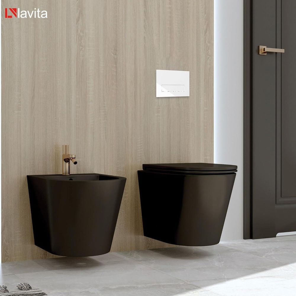 Lavita LAV 101 Vorwandelement für WC 40cm + Wand Hänge Tiefspül WC SINTO Schwarz Spülrandlos + Bedienplatte LAV 200.4.4 Schwarz | Komplettset | Unterputz Spülkasten | Toilette Komplett Sett