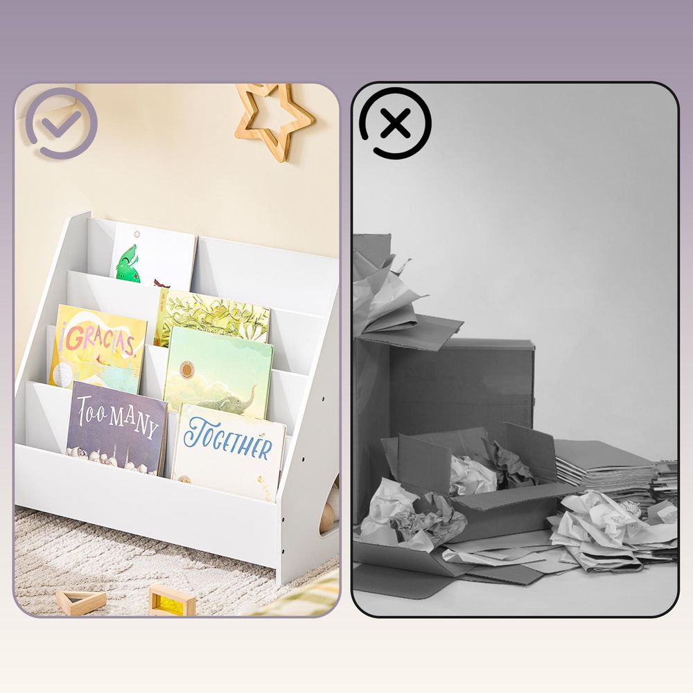 SoBuy Bücherregal Kinder Montessori Kinderregal mit 4 offenen Fächer 1 Ablagefächern Kinderzimmer Spielzeug Aufbewahrung Hängefächerregal KMB32-K-W