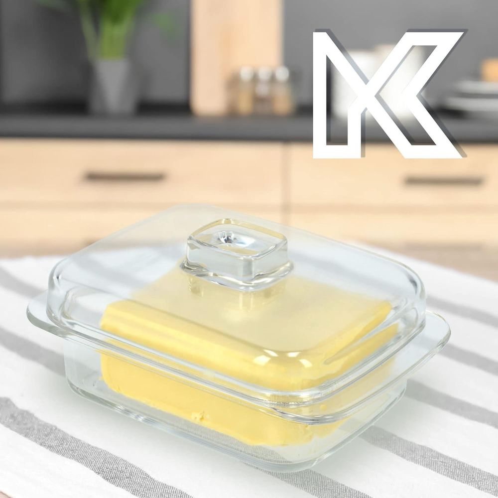 KADAX Butterdose aus Glas "Cavre", Butterglocke, Butterschale mit Deckel und Griff, 16 cm, rechteckige