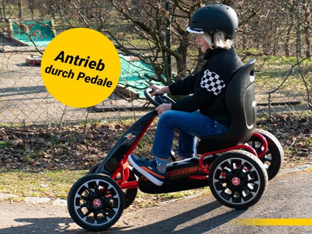 Miweba Pedal GoKart Abarth | Tretauto - Tretfahrzeug - Pedalfahrzeug - Kinder Auto - Freilauf - Verstellbarer Sitz - EVA-Reifen - Drift Kart (Schwarz)