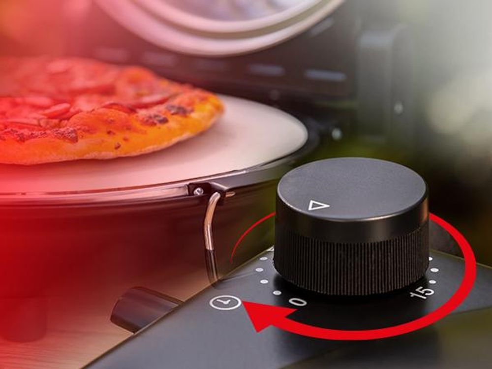 Heidenfeld Pizzaofen Napoli | Mobiler elektrischer Pizza Ofen - Bis 400°C - 1200 Watt - 135 mm großes Sichtfenster - Pizzastein - Timer