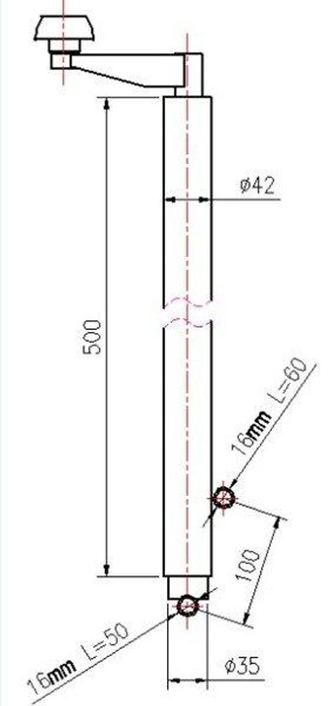 UNITRAILER Kurbelheber kippbar 1000 kg, Hub 500-865 mm, Rohr 42 mm, Kurbel oben, verzinkt, für Kippanhänger und Autotransporter