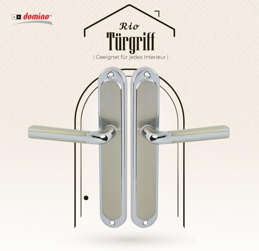 DOMINO Türgriff Blind Drückergarnitur | Langschildgarnitur | Türklinke für Zimmertür, Bürotür, Kellertür & Innentür | L-Form | Türbeschläge aus Aluminium |Silber Türdrückergarnitur |RIO M6/M9