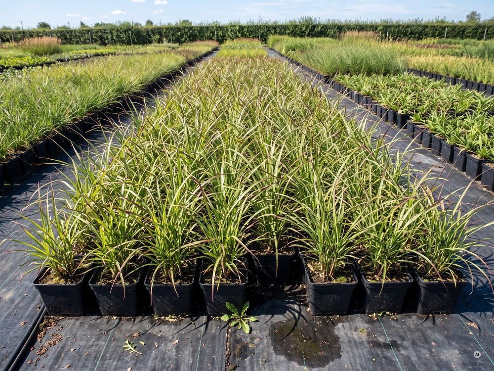 Miscanthus 'Lady in Red' im Bestand der Staudengärtnerei in Goch