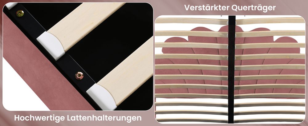 okwish Jugendbett Boxspringbett Polsterbett 140 x 200 cm mit verstellbares Kopfteil in geblümtemform und Lattenrost, Hydraulisches Stauraumbett mit Bettkasten Stauraum(Ohne Matratze)- Rosa