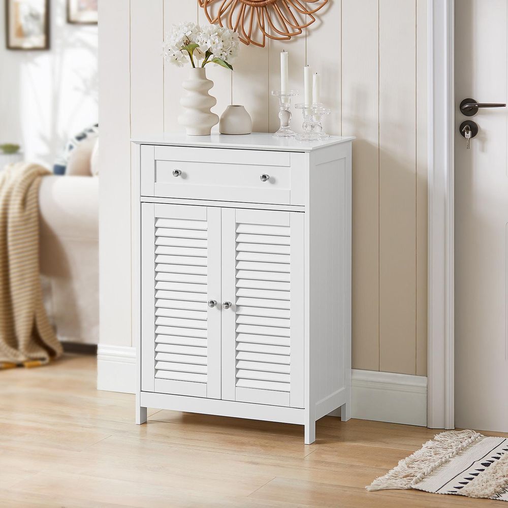 SoBuy Badezimmerschrank Kommode – Vielseitiges Badmöbel mit Schublade, feuchtigkeitsbeständig – Platzsparender Schrank Weiß, 60x87x35cm, FRG238-W