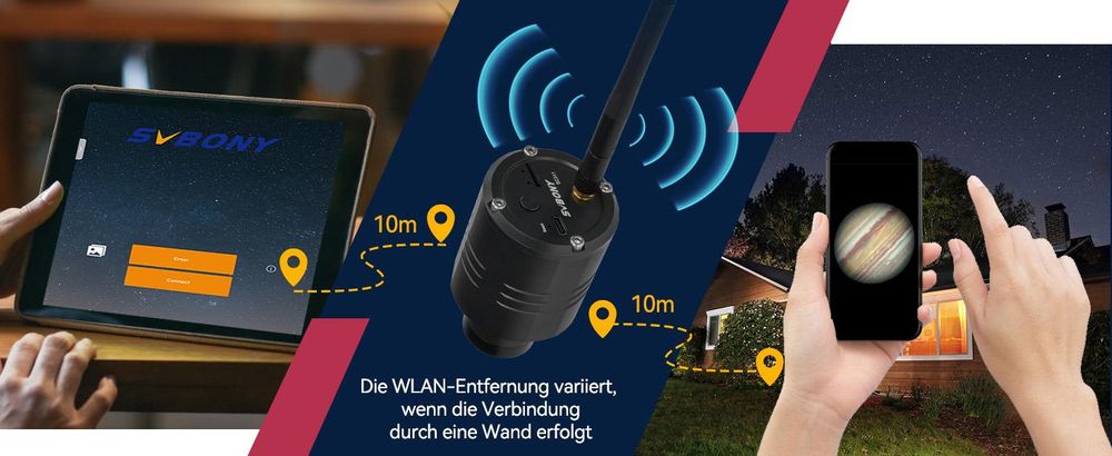 Svbony SC311 Einstiegs WiFi Teleskop Astronomiekamera, WiFi 4 Punkt Verbindung Wireless Kamera mit IMX662 CMOS Sensor, Teleskop Elektronische Okular