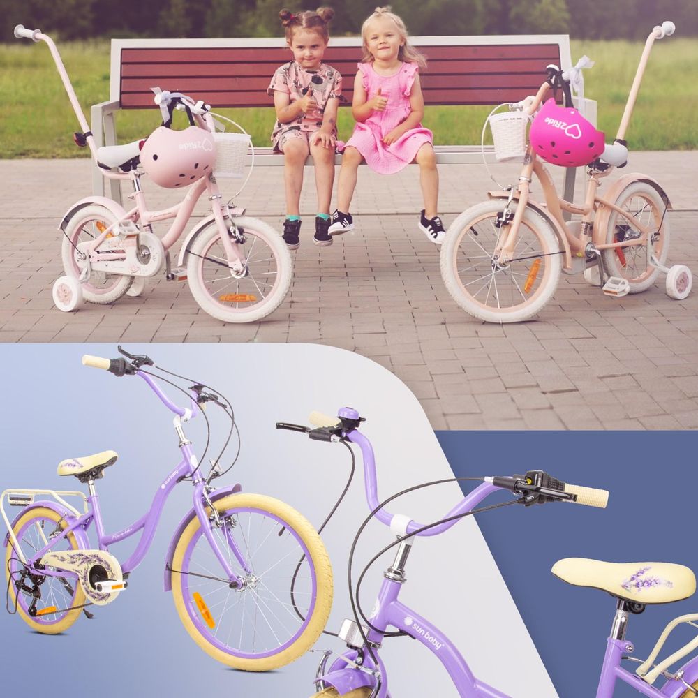 Dos niñas sentadas en un banco con bicicletas infantiles, resaltando el estilo y la diversión.