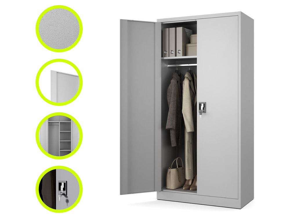 Muralo Sozialraumschrank aus Stahl MEHRZWECKSCHRANK für Büro Stahlschrank für Dokumente Akten Hellgrau 90x45x185cm
