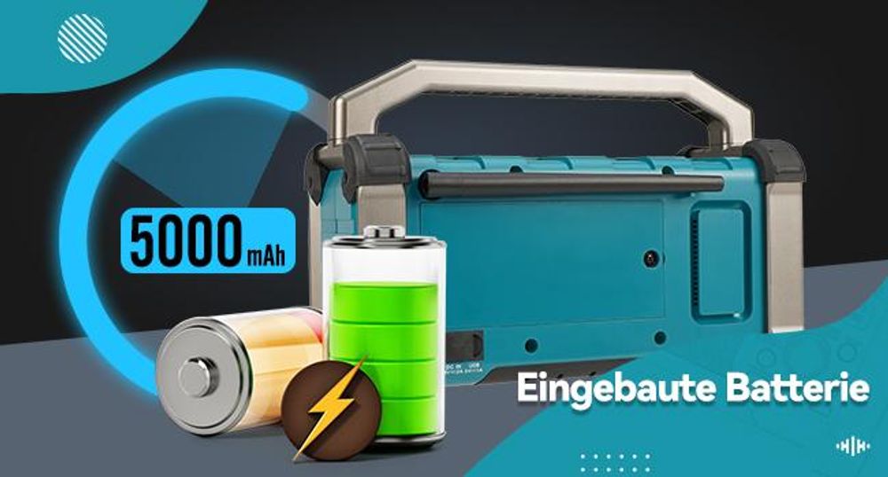 Retekess TR637 Baustellenradio mit Bluetooth, FM AM mit 5000 mAh leistungsstarkem Akku, IP54 staubdicht und wasserdicht mit USB-Ladegerät Tragegriff
