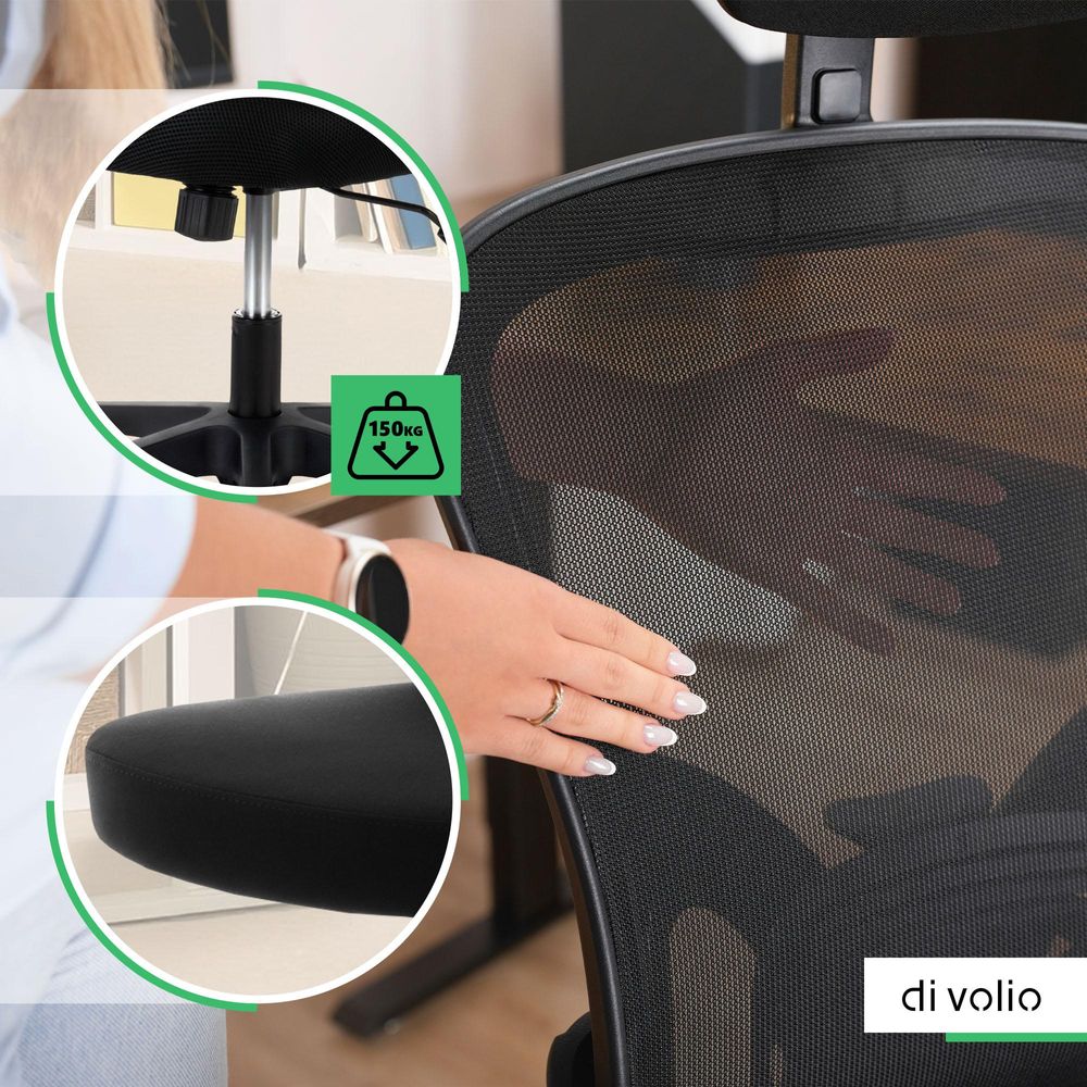 di volio kancelárska stolička  Praso, ergonomická kancelárska stolička s viacerými možnosťami nastavenia - výška, nastaviteľná hlavová a bedrová opierka, max. 150 kg