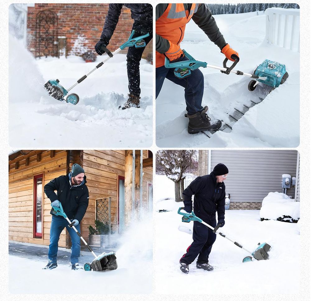 Gisam Akku-Schneefräse im Einsatz auf Einfahrt und Gehweg