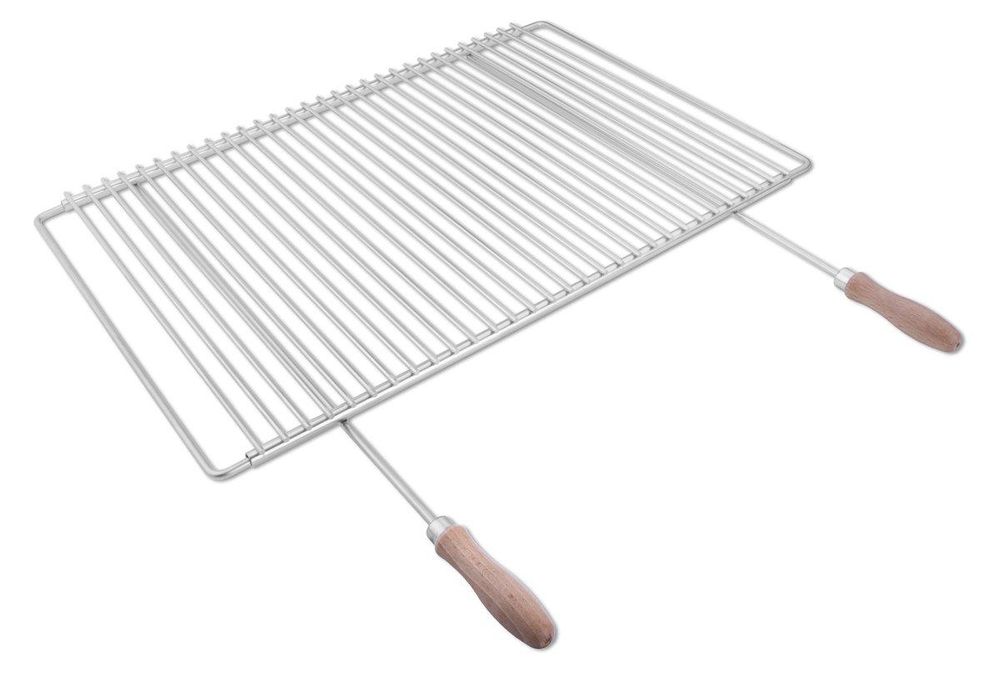 Griglia regolabile in acciaio inox 60–70 × 45 cm con manici in legno – foto principale