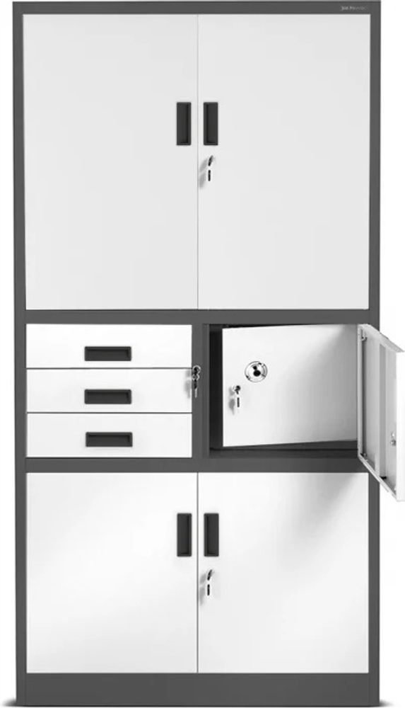Büroschrank Aktenschrank Tresor Schubladen Geheimfach Stahlblech 185 cm x 90 cm x 40 cm (H x B x T) (anthrazit/weiß)