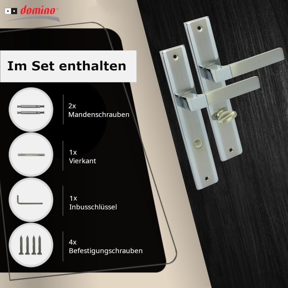 DOMINO Türgriff 78 Drückergarnitur WC - Badezimmer Set | Links & Rechts Türbeschlag für WC/Badezimmertüren | L-Form | Türbeschläge aus Aluminium |Chrom/Nickel Türdrückergarnitur| REAL M6/M9