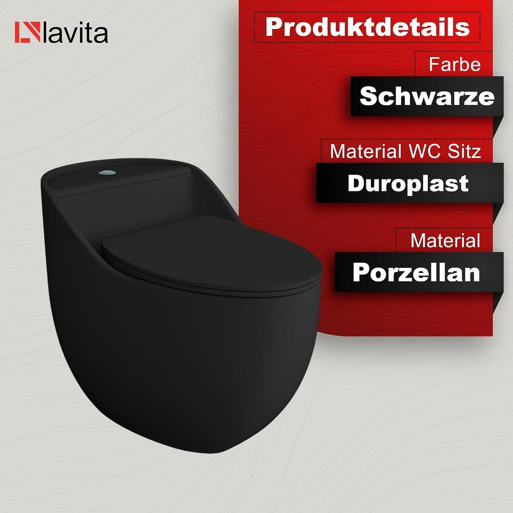 Lavita | WC Kompakt- Silia Rim - Keramik - Randlos - Stilvoller Siphon - Minimalistisches Design