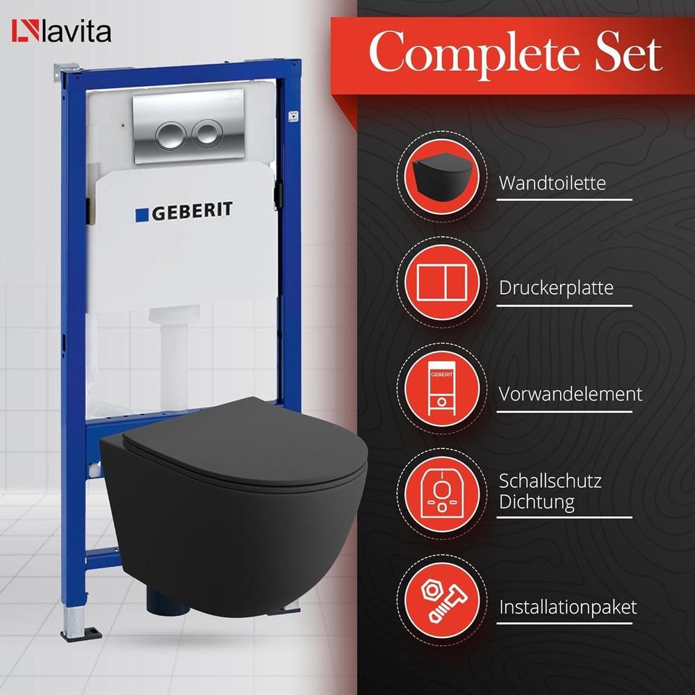 GEBERIT Duofix Basic Vorwandelement + Wand-WC Dalia Becken Weiß Spülrandlos + Bedienplatte Delta 25 für Doppelspülung