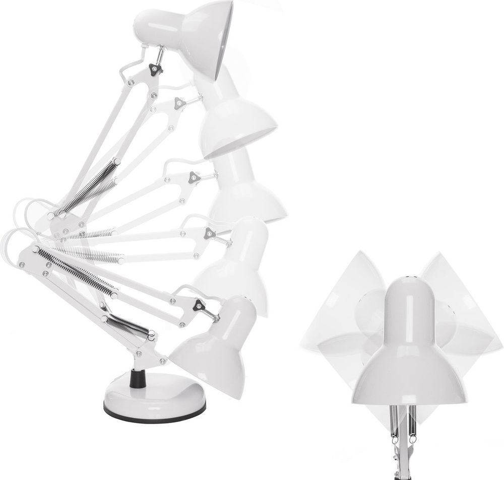 Weiße Retro Schreibtischlampe mit Gelenkarm – Metall Leselampe im Bauhaus Design, E27 Fassung max. 60W, 55cm, ideal für Büro & Arbeitszimmer