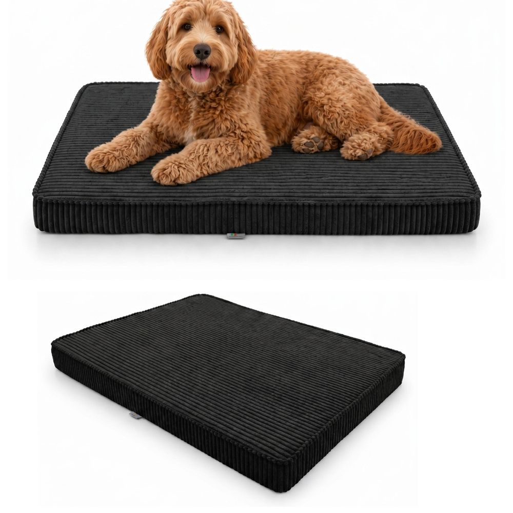 Hundebett Hundekissen Hundematte Cord Schwarz 90X60X8 Cm