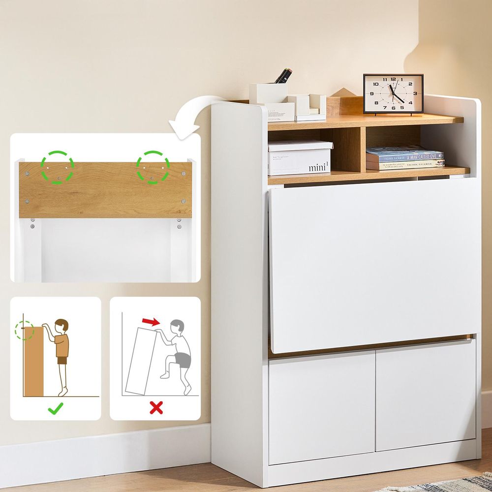 SoBuy Klappbarer Schreibtisch mit Ablagen und 2 Schubladen Gaming Tisch Kleiner Computertisch Arbeitstisch und Bürotisch für Homeoffice FWT109-WN