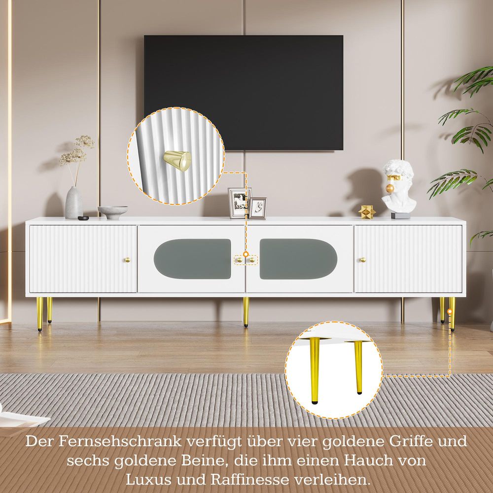 TV-Board 170 cm mit Rillenfront und Goldgriffen