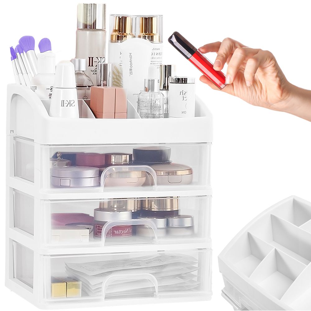 Make-Up Organizer, Kosmetik-Pinselhalter mit Schubladen, Verstellbarer Aufbewahrungsbox für Kosmetik/Schmuck/Pinsel 17x23.3x26.8 cm Retoo