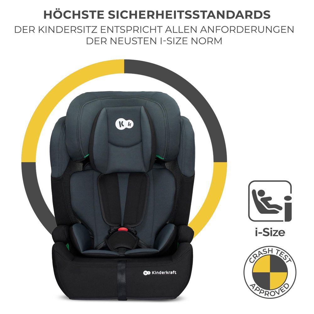 Kinderkraft COMFORT UP i-Size - Autokindersitz - Autositz - 76-150 cm - R129 Norm - 5-Punkt-Gurt - EASY GROW System - Belüfteter Sitz - Schwarz